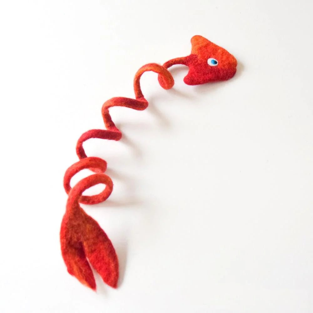 Handmade Felt Fish Spring Cat Toy - Red - Pryde Pets