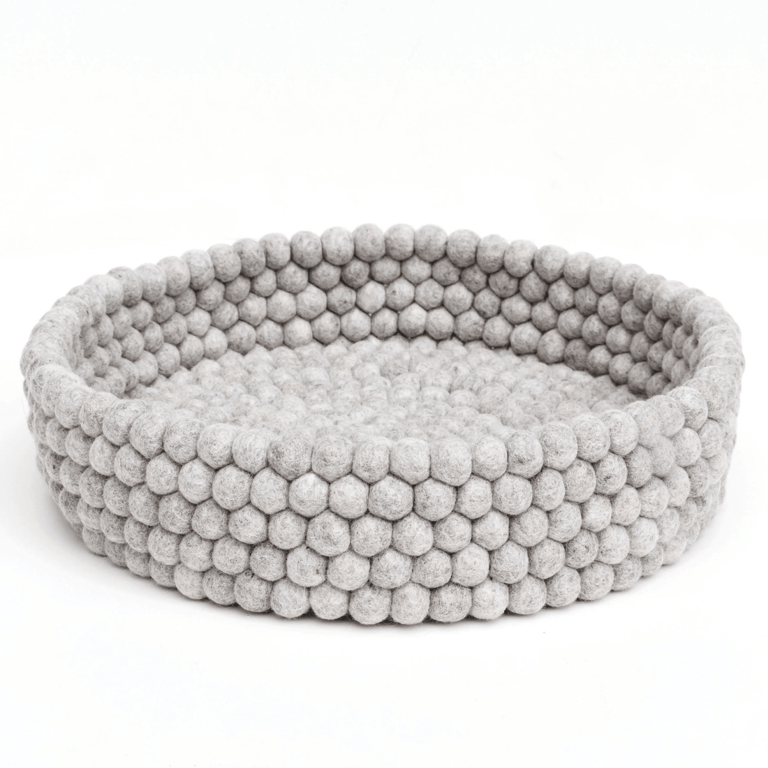 Handmade Felt Ball Cat Bed Round Wool Basket - Grey - Pryde Pets