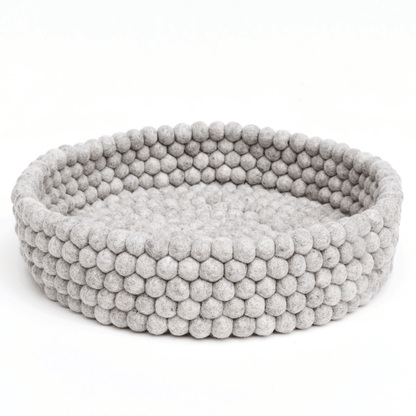 Handmade Felt Ball Cat Bed Round Wool Basket - Grey - Pryde Pets