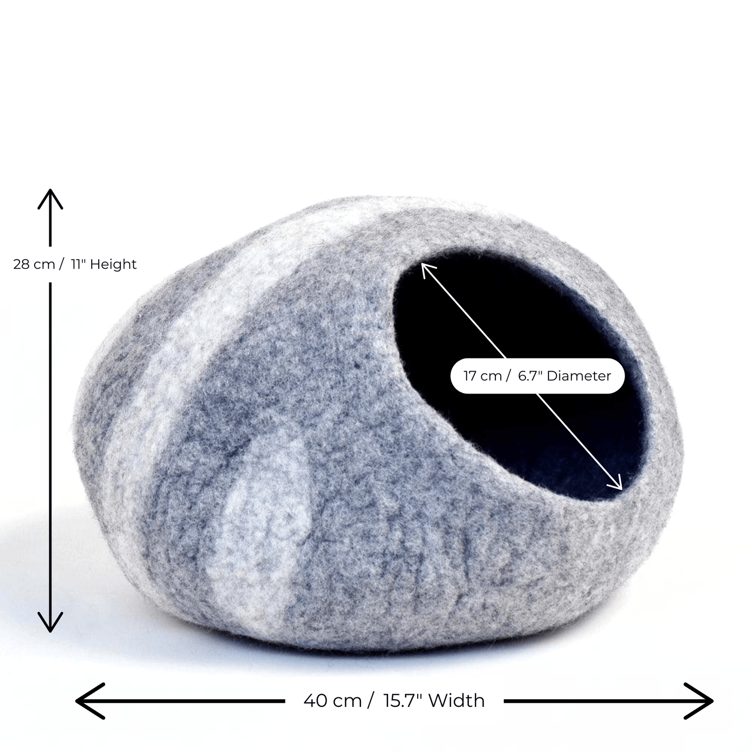 Handmade Felt Cat Cave – Light Grey River Stone - Pryde Pets
