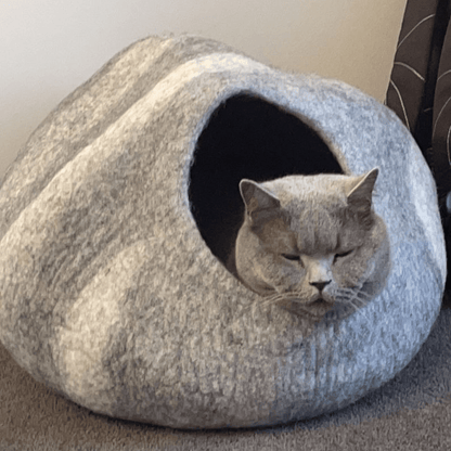 Handmade Felt Cat Cave – Light Grey River Stone - Pryde Pets