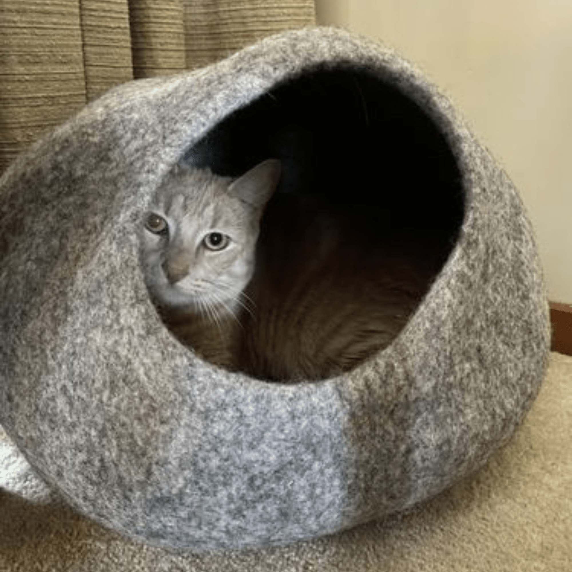 Handmade Felt Cat Cave – Light Grey River Stone - Pryde Pets