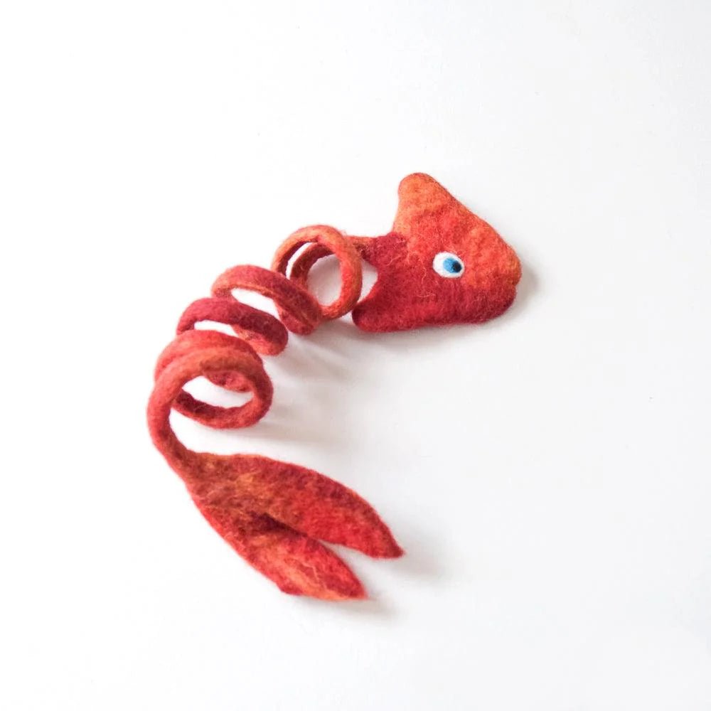 Handmade Felt Fish Spring Cat Toy - Red - Pryde Pets