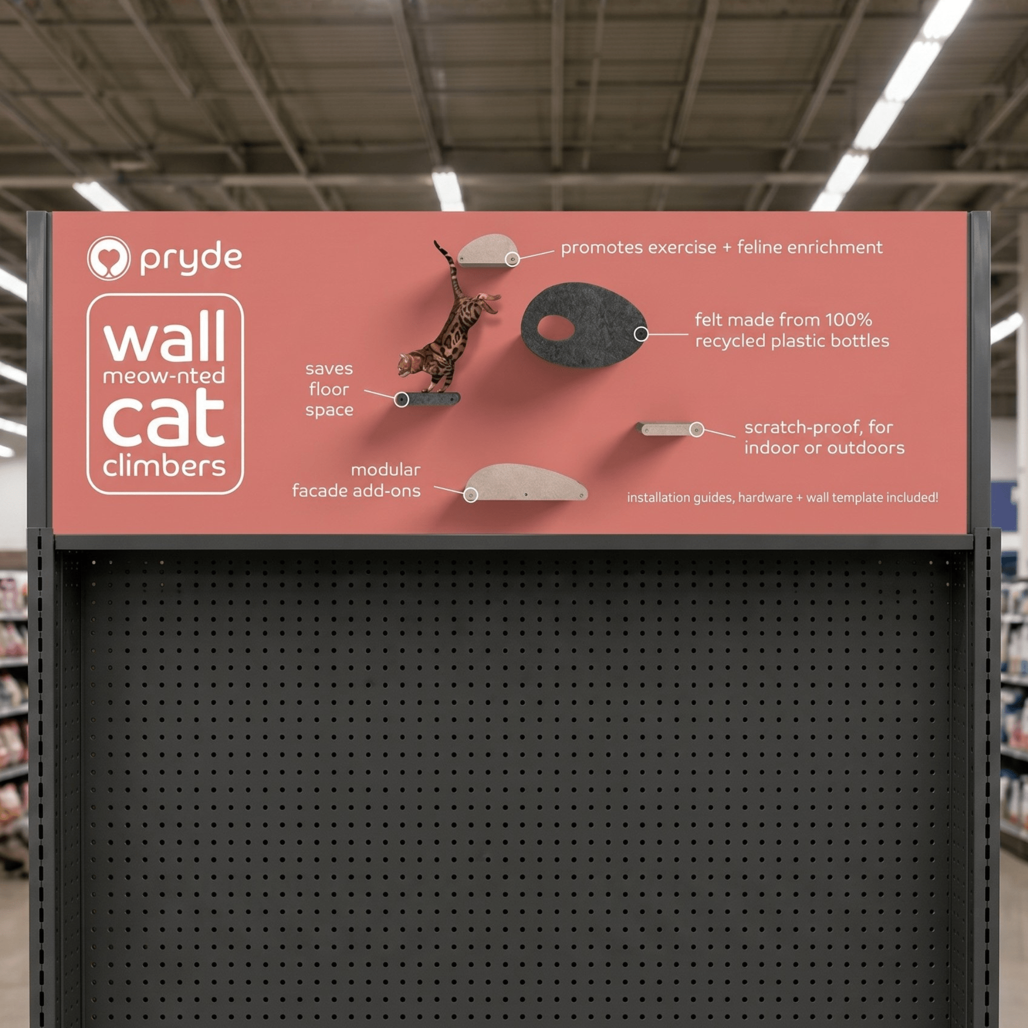 Retail Header Board Sign - Cat Climbers features &amp; benefits theme - Pryde Pets